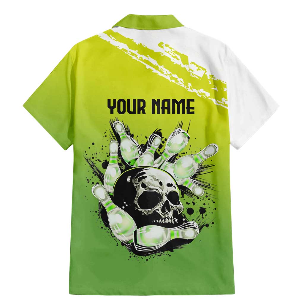 Personalized Skull Bowling Family Matching Mermaid Dress and Hawaiian Shirt with Neon Green Strike Design - Edgy Bowler Style - Wonder Print Shop