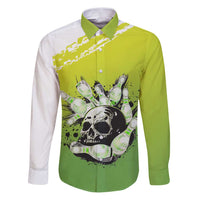 Personalized Skull Bowling Family Matching Puletasi and Hawaiian Shirt with Neon Green Strike Design - Edgy Bowler Style - Wonder Print Shop