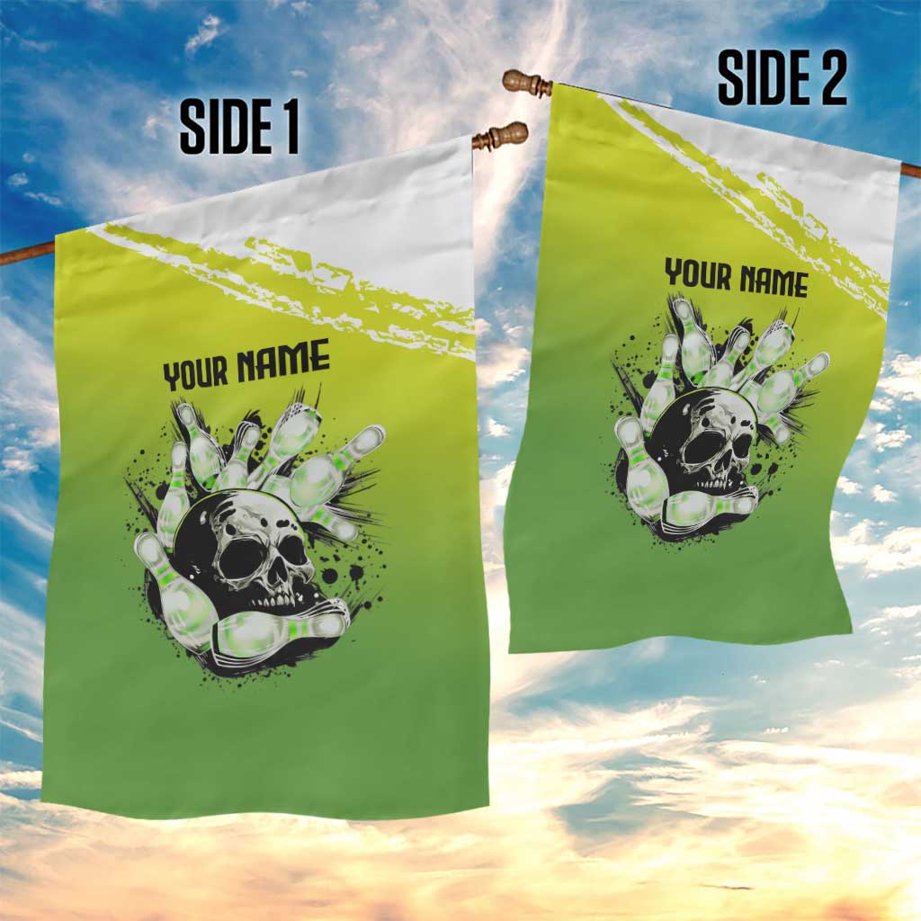 Personalized Skull Bowling Garden Flag with Neon Green Strike Design - Edgy Bowler Style - Wonder Print Shop