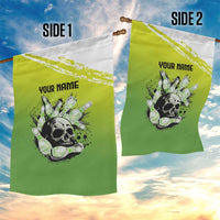 Personalized Skull Bowling Garden Flag with Neon Green Strike Design - Edgy Bowler Style - Wonder Print Shop
