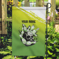 Personalized Skull Bowling Garden Flag with Neon Green Strike Design - Edgy Bowler Style - Wonder Print Shop
