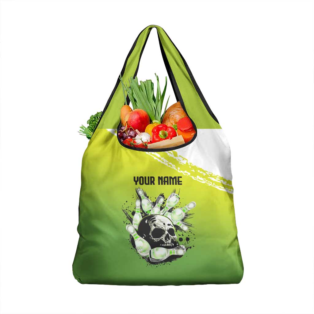 Personalized Skull Bowling Grocery Bag with Neon Green Strike Design - Edgy Bowler Style - Wonder Print Shop