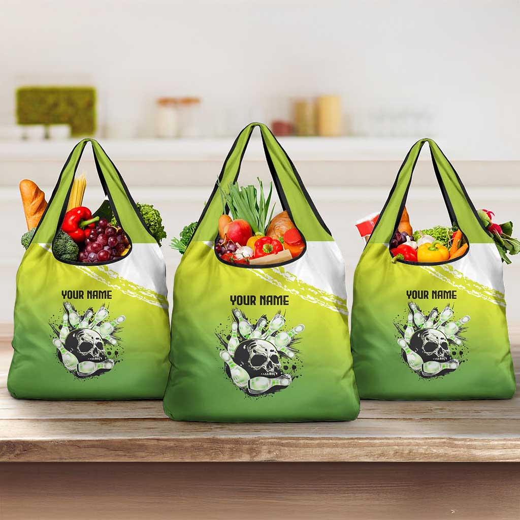 Personalized Skull Bowling Grocery Bag with Neon Green Strike Design - Edgy Bowler Style - Wonder Print Shop