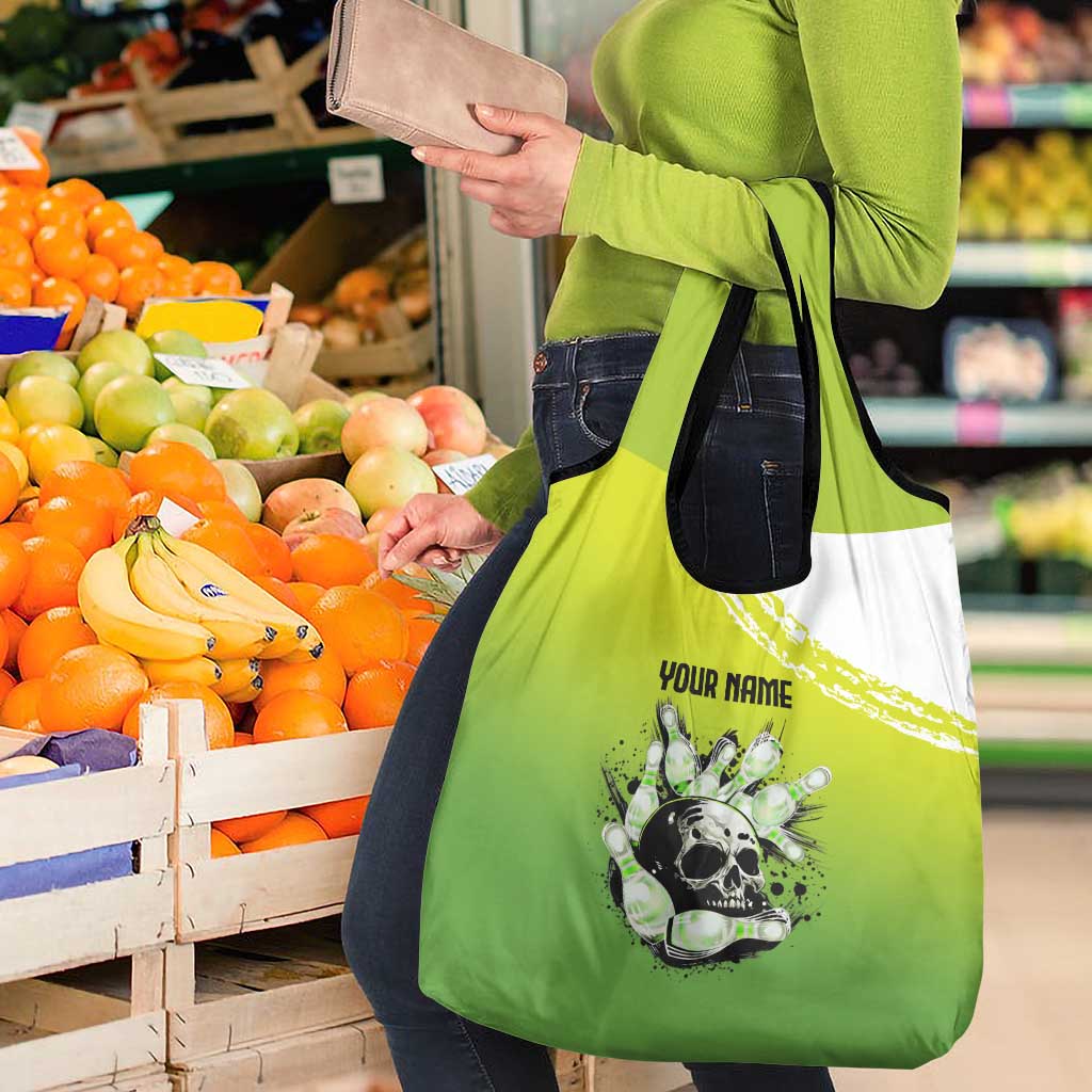 Personalized Skull Bowling Grocery Bag with Neon Green Strike Design - Edgy Bowler Style - Wonder Print Shop