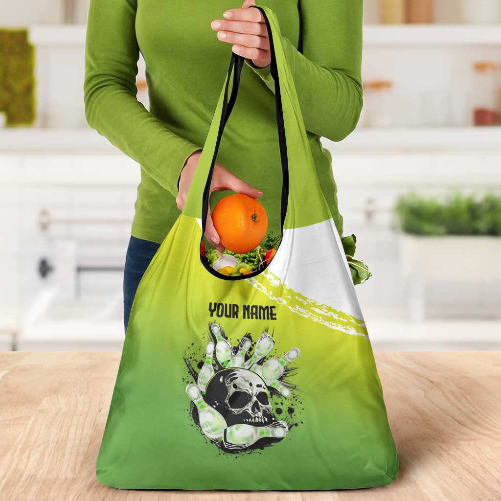 Personalized Skull Bowling Grocery Bag with Neon Green Strike Design - Edgy Bowler Style - Wonder Print Shop