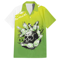 Personalized Skull Bowling Hawaiian Shirt with Neon Green Strike Design - Edgy Bowler Style - Wonder Print Shop