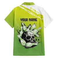 Personalized Skull Bowling Hawaiian Shirt with Neon Green Strike Design - Edgy Bowler Style - Wonder Print Shop