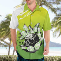 Personalized Skull Bowling Hawaiian Shirt with Neon Green Strike Design - Edgy Bowler Style - Wonder Print Shop