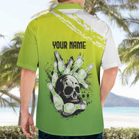 Personalized Skull Bowling Hawaiian Shirt with Neon Green Strike Design - Edgy Bowler Style - Wonder Print Shop