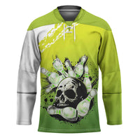 Personalized Skull Bowling Hockey Jersey with Neon Green Strike Design - Edgy Bowler Style - Wonder Print Shop
