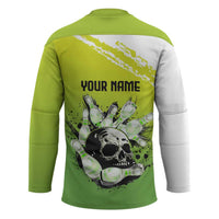 Personalized Skull Bowling Hockey Jersey with Neon Green Strike Design - Edgy Bowler Style - Wonder Print Shop