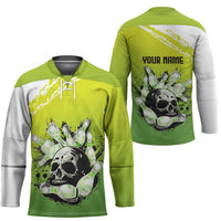Personalized Skull Bowling Hockey Jersey with Neon Green Strike Design - Edgy Bowler Style - Wonder Print Shop