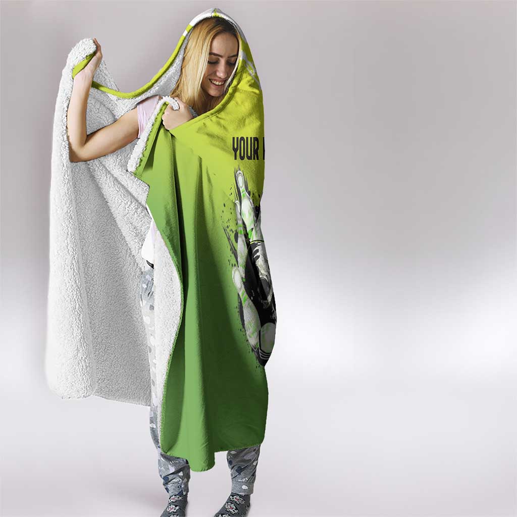 Personalized Skull Bowling Hooded Blanket with Neon Green Strike Design - Edgy Bowler Style - Wonder Print Shop