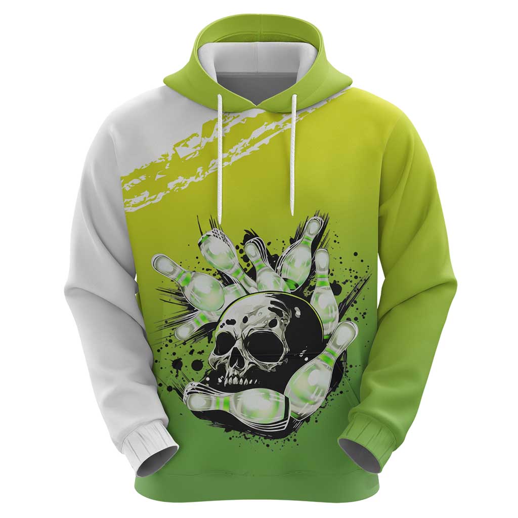 Personalized Skull Bowling Hoodie with Neon Green Strike Design - Edgy Bowler Style - Wonder Print Shop
