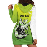Personalized Skull Bowling Hoodie Dress with Neon Green Strike Design - Edgy Bowler Style - Wonder Print Shop