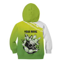 Personalized Skull Bowling Kid Hoodie with Neon Green Strike Design - Edgy Bowler Style - Wonder Print Shop