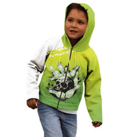 Personalized Skull Bowling Kid Hoodie with Neon Green Strike Design - Edgy Bowler Style - Wonder Print Shop