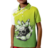 Personalized Skull Bowling Kid Polo Shirt with Neon Green Strike Design - Edgy Bowler Style - Wonder Print Shop