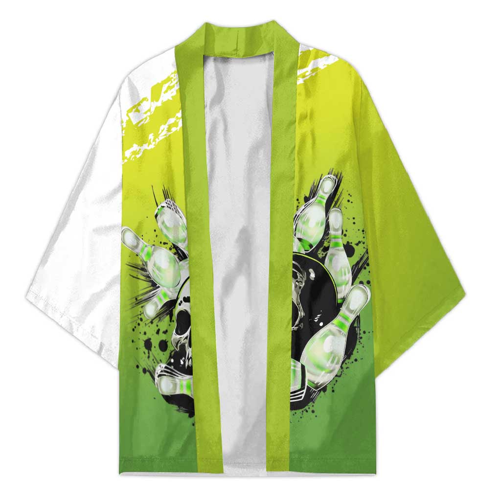 Personalized Skull Bowling Kimono with Neon Green Strike Design - Edgy Bowler Style - Wonder Print Shop