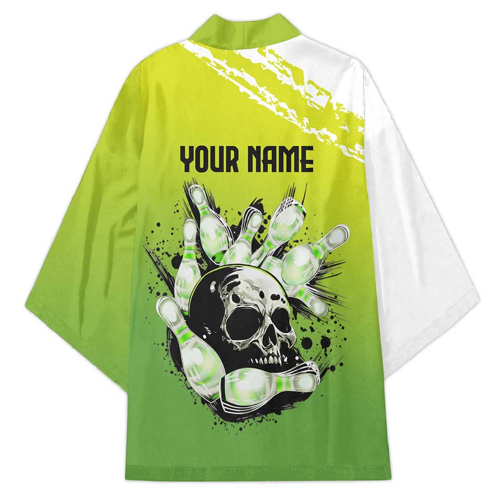 Personalized Skull Bowling Kimono with Neon Green Strike Design - Edgy Bowler Style - Wonder Print Shop
