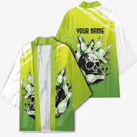 Personalized Skull Bowling Kimono with Neon Green Strike Design - Edgy Bowler Style - Wonder Print Shop