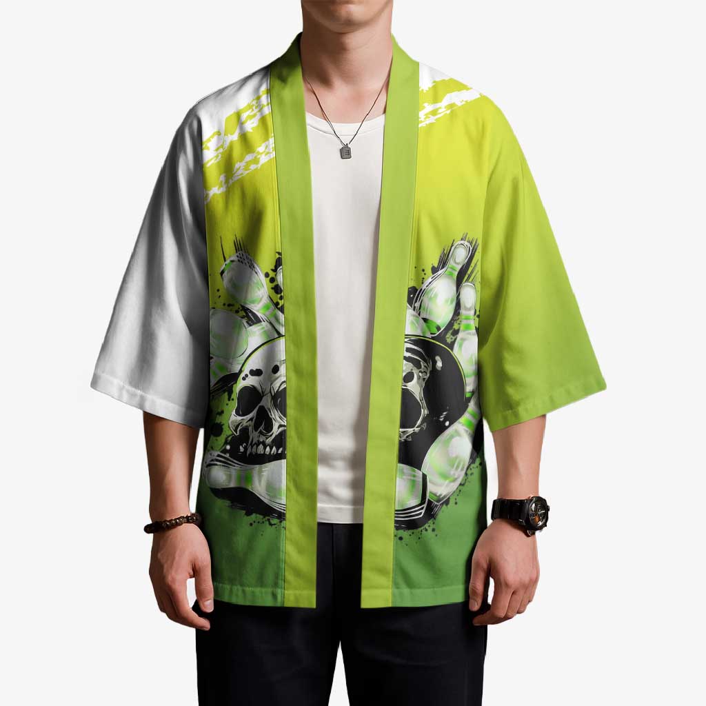 Personalized Skull Bowling Kimono with Neon Green Strike Design - Edgy Bowler Style - Wonder Print Shop