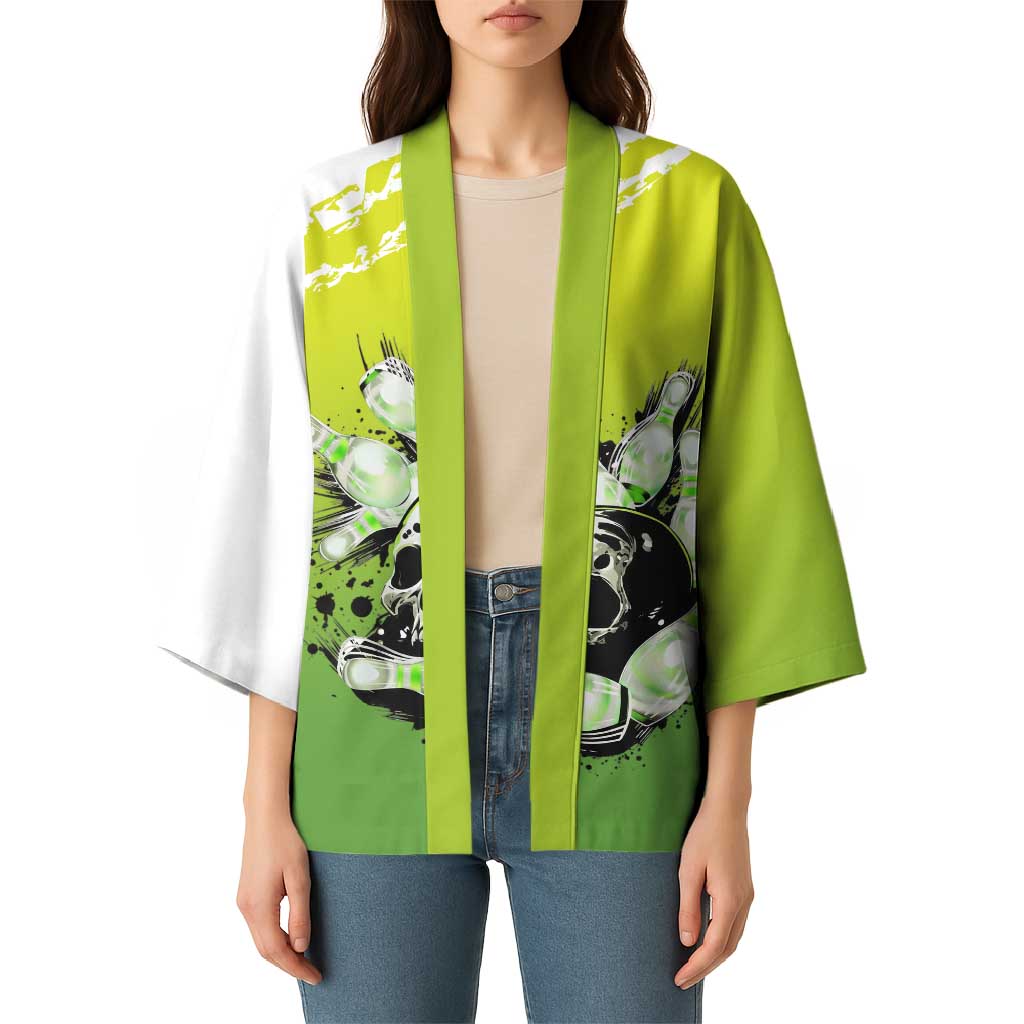 Personalized Skull Bowling Kimono with Neon Green Strike Design - Edgy Bowler Style - Wonder Print Shop
