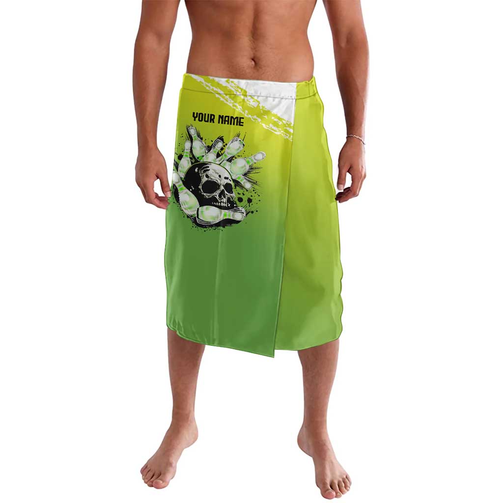 Personalized Skull Bowling Lavalava with Neon Green Strike Design - Edgy Bowler Style - Wonder Print Shop