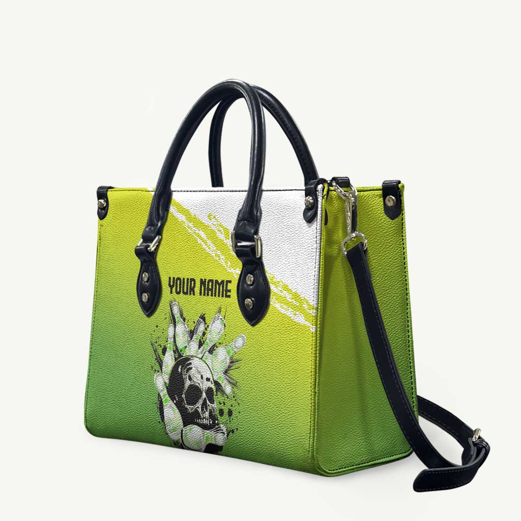 Personalized Skull Bowling Leather Bag with Neon Green Strike Design - Edgy Bowler Style - Wonder Print Shop