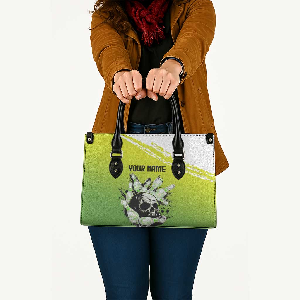 Personalized Skull Bowling Leather Bag with Neon Green Strike Design - Edgy Bowler Style - Wonder Print Shop