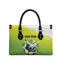 Personalized Skull Bowling Leather Bag with Neon Green Strike Design - Edgy Bowler Style - Wonder Print Shop