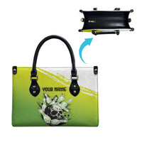 Personalized Skull Bowling Leather Bag with Neon Green Strike Design - Edgy Bowler Style - Wonder Print Shop