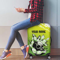 Personalized Skull Bowling Luggage Cover with Neon Green Strike Design - Edgy Bowler Style - Wonder Print Shop