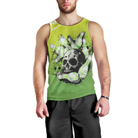Personalized Skull Bowling Men Tank Top with Neon Green Strike Design - Edgy Bowler Style - Wonder Print Shop