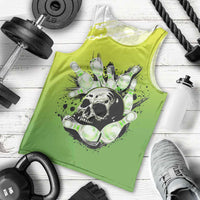 Personalized Skull Bowling Men Tank Top with Neon Green Strike Design - Edgy Bowler Style - Wonder Print Shop