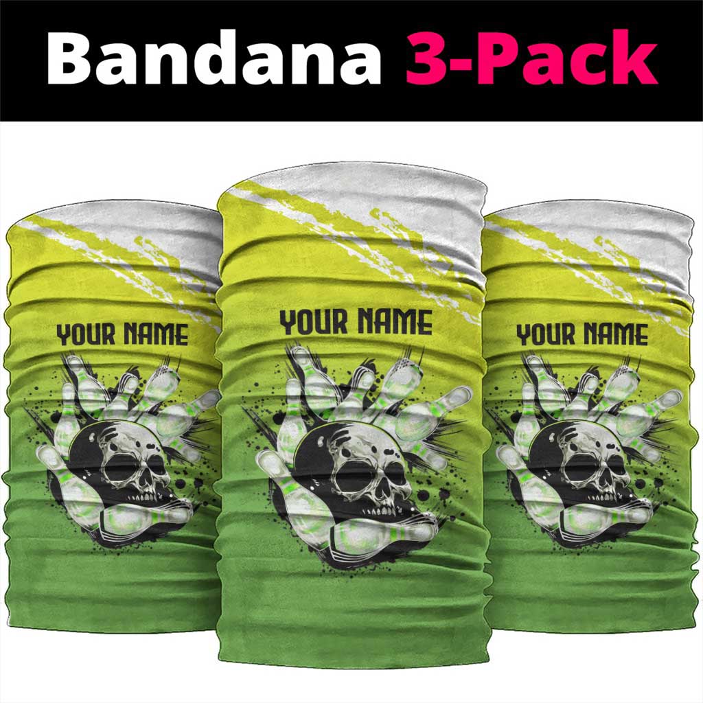Personalized Skull Bowling Neck Gaiter with Neon Green Strike Design - Edgy Bowler Style - Wonder Print Shop