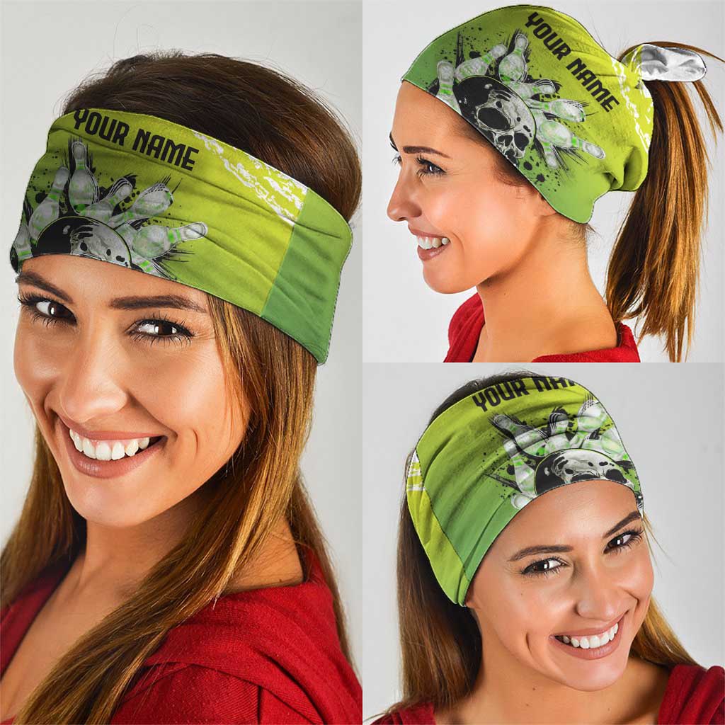 Personalized Skull Bowling Neck Gaiter with Neon Green Strike Design - Edgy Bowler Style - Wonder Print Shop