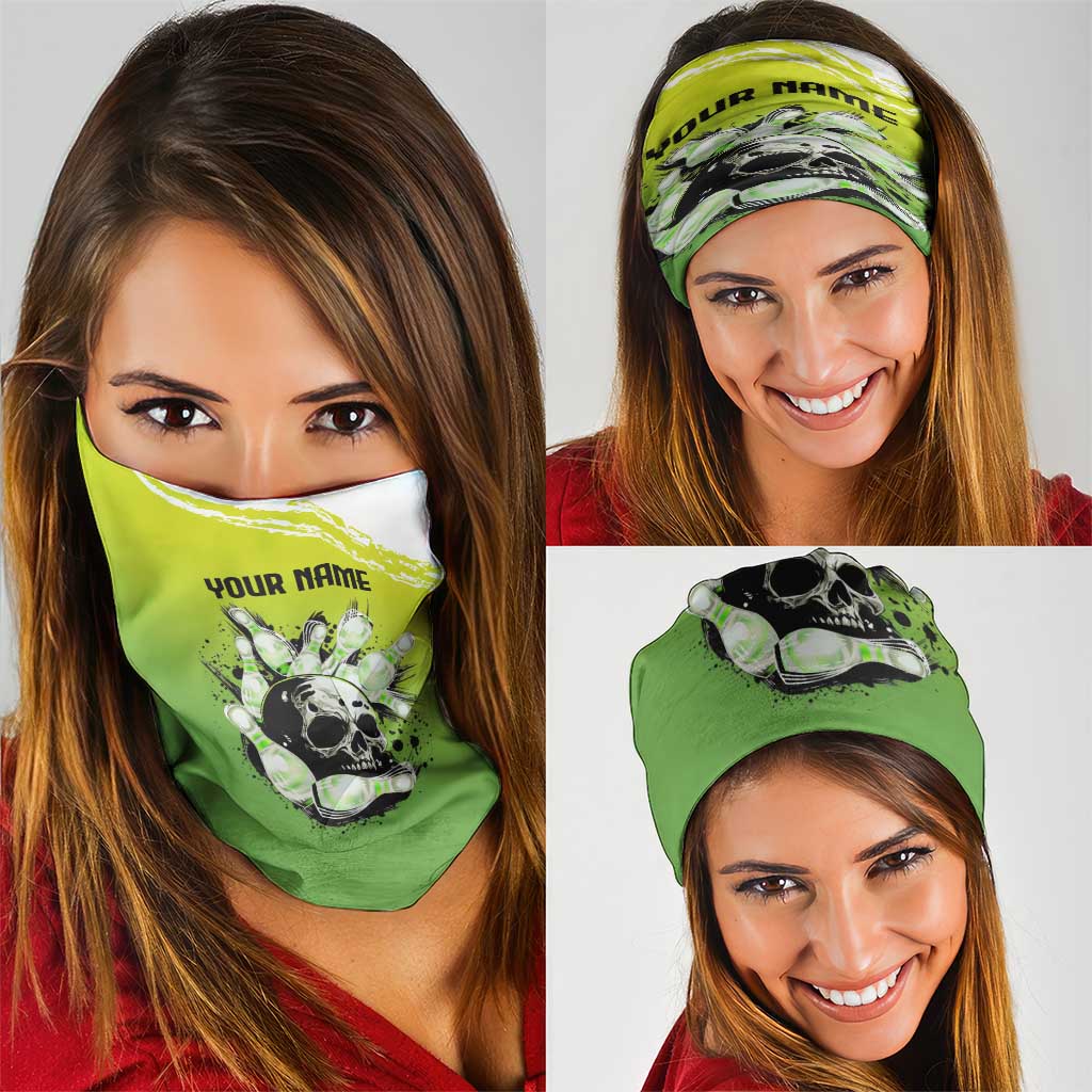 Personalized Skull Bowling Neck Gaiter with Neon Green Strike Design - Edgy Bowler Style - Wonder Print Shop