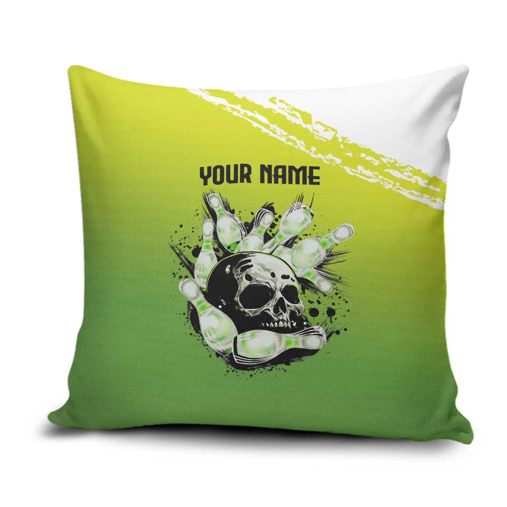 Personalized Skull Bowling Pillow Cover with Neon Green Strike Design - Edgy Bowler Style - Wonder Print Shop