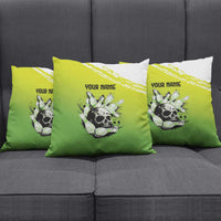Personalized Skull Bowling Pillow Cover with Neon Green Strike Design - Edgy Bowler Style - Wonder Print Shop