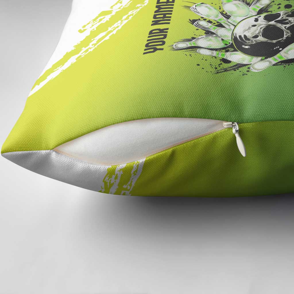 Personalized Skull Bowling Pillow Cover with Neon Green Strike Design - Edgy Bowler Style - Wonder Print Shop