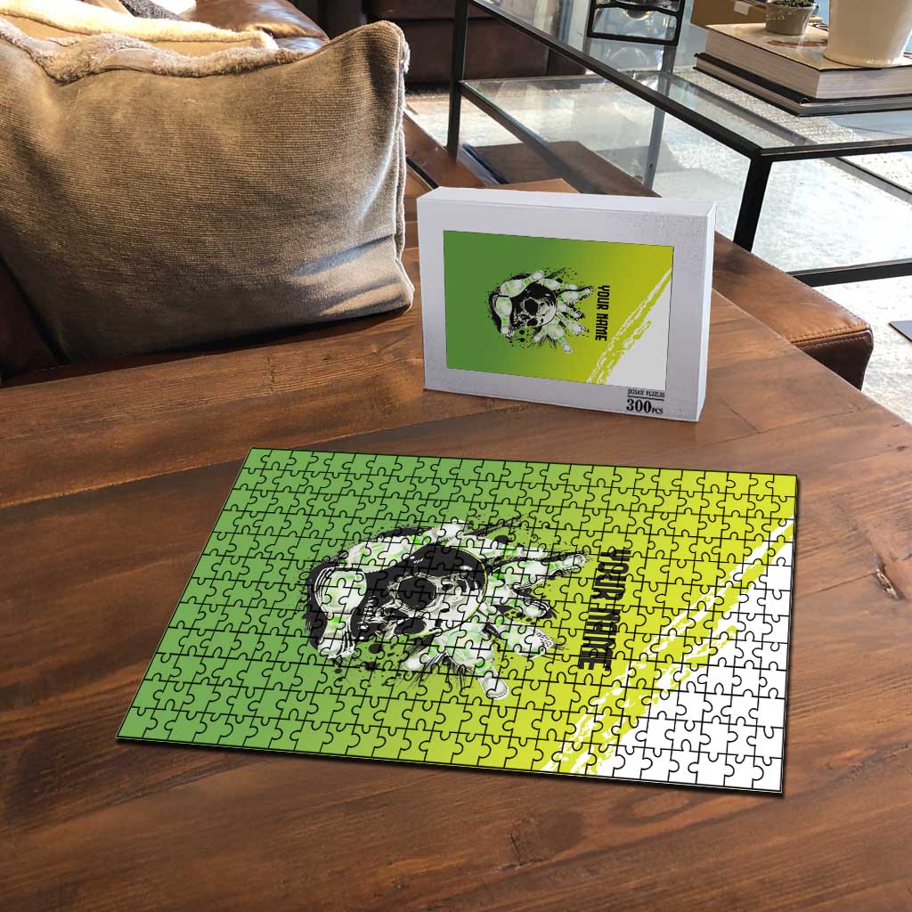 Personalized Skull Bowling Puzzle with Neon Green Strike Design - Edgy Bowler Style - Wonder Print Shop