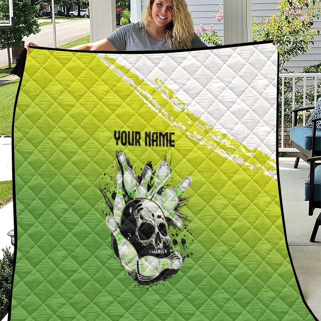 Personalized Skull Bowling Quilt with Neon Green Strike Design - Edgy Bowler Style - Wonder Print Shop