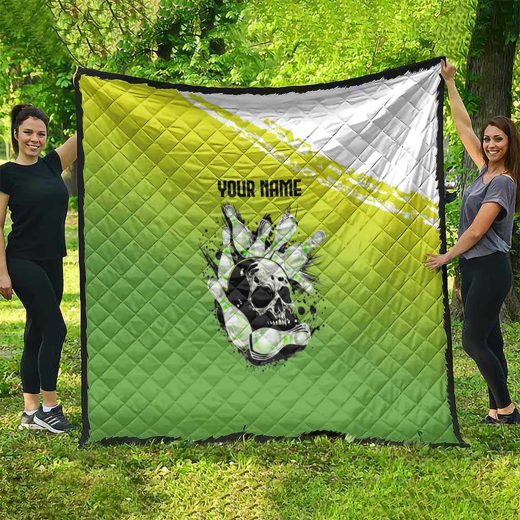 Personalized Skull Bowling Quilt with Neon Green Strike Design - Edgy Bowler Style - Wonder Print Shop
