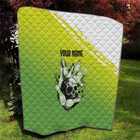 Personalized Skull Bowling Quilt with Neon Green Strike Design - Edgy Bowler Style - Wonder Print Shop