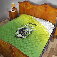 Personalized Skull Bowling Quilt with Neon Green Strike Design - Edgy Bowler Style - Wonder Print Shop