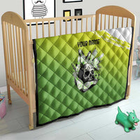 Personalized Skull Bowling Quilt with Neon Green Strike Design - Edgy Bowler Style - Wonder Print Shop