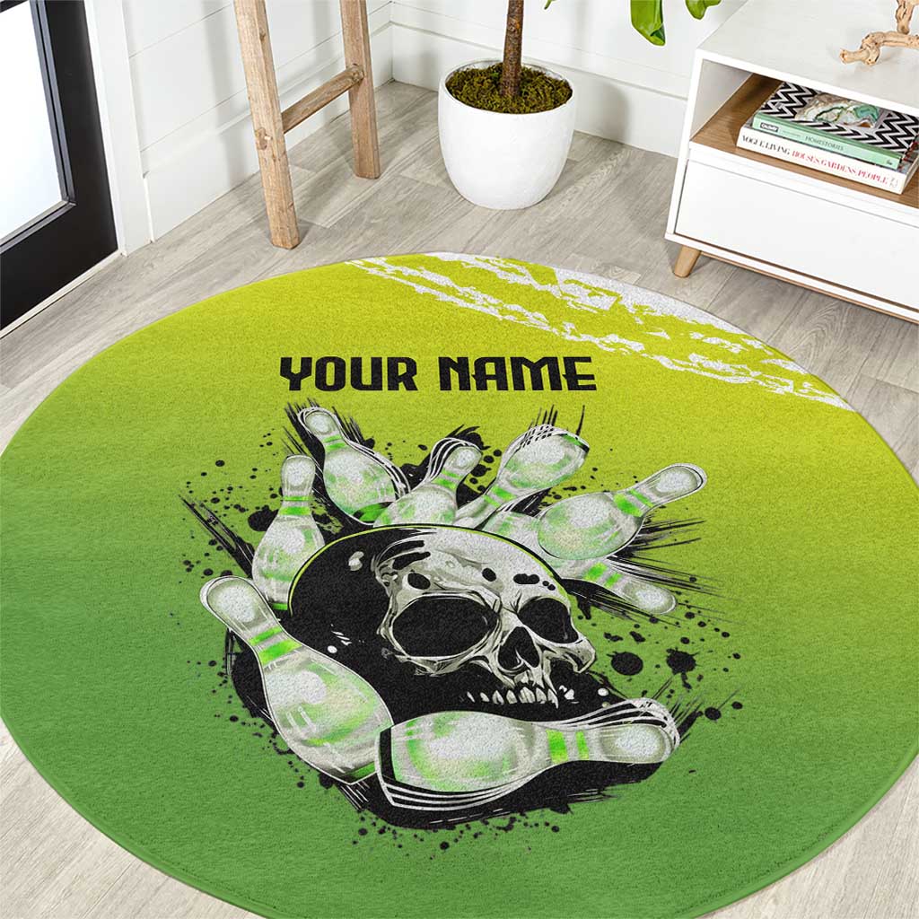 Personalized Skull Bowling Round Carpet with Neon Green Strike Design - Edgy Bowler Style - Wonder Print Shop