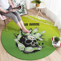 Personalized Skull Bowling Round Carpet with Neon Green Strike Design - Edgy Bowler Style - Wonder Print Shop