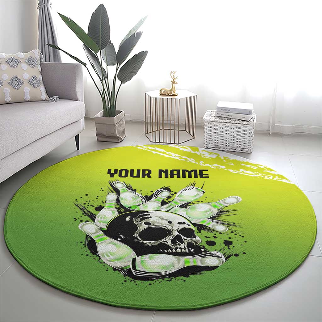 Personalized Skull Bowling Round Carpet with Neon Green Strike Design - Edgy Bowler Style - Wonder Print Shop